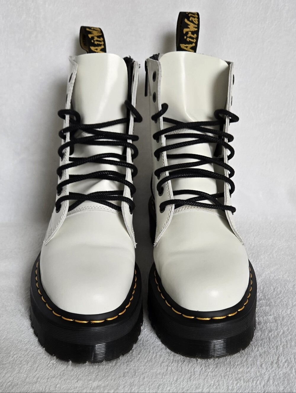Dr Martens Jadon Leather Platform Side Zip White Combat Boots Women's 9